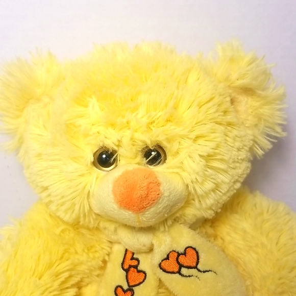 Yellow Fluffy LOVE Teddy Bear with Hearts Valentine's Day Plush - Picture 3 of 9